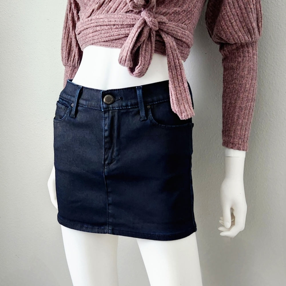 True Religion Dark Blue Stretch Denim Mini Skirt With Sheen, Size 27